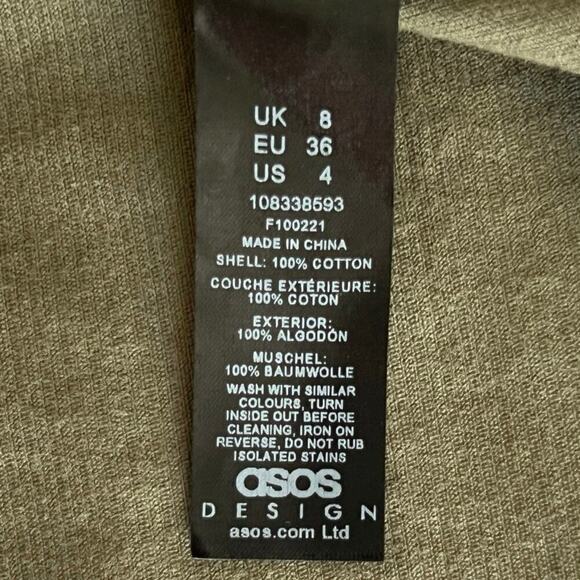 ASOS Design Cord Mini Shirt Dress Women’s Size 4 Green Belted Corduroy - Picture 7 of 10